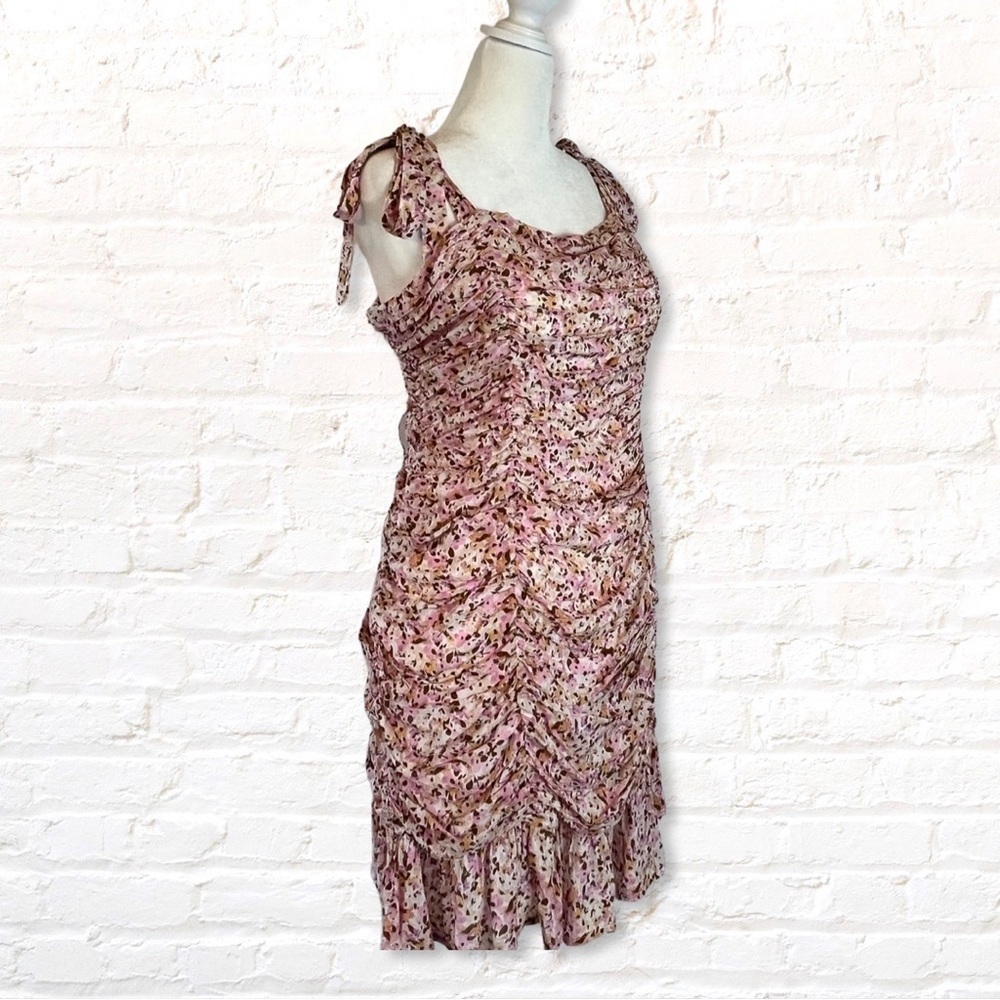 Minkpink Delphine Little Darling Cream and Pink Floral Ruched Mini Dress Large - Picture 4 of 14